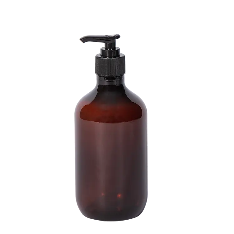 Bottiglia vuota di plastica marrone per lozione per il corpo bottiglia di sapone liquido Pet 500ml di alcol liquido per il lavaggio delle mani bottiglia di Shampoo in plastica PET