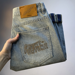 New Pure Cotton Labeled <strong>Original</strong> Brand Embroidered Printed Men's Jeans Straight Leg Jeans High-end Quality OEM Customization - Product Image 1