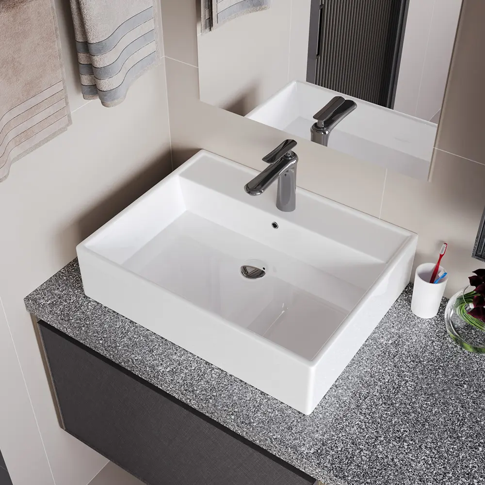 Hiện đại sâu lưu vực Countertop rửa tay bồn rửa hình chữ nhật màu trắng phòng tắm gốm cupc nghệ thuật lưu vực