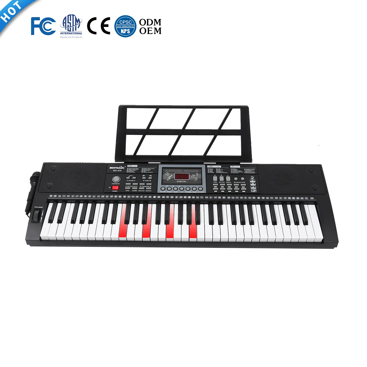 BDMUSIC музыкальное пианино, 61-клавишные клавишные инструменты, синтезатор teclados, сделано в Китае, электронный орган с освещением, распродажа