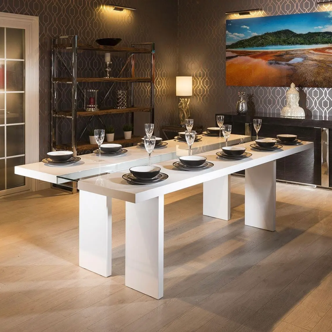 Estilo nórdico moderna madeira maciça mesa de jantar conjunto pernas aço de madeira vidro superior mesa de jantar e cadeiras sala de jantar