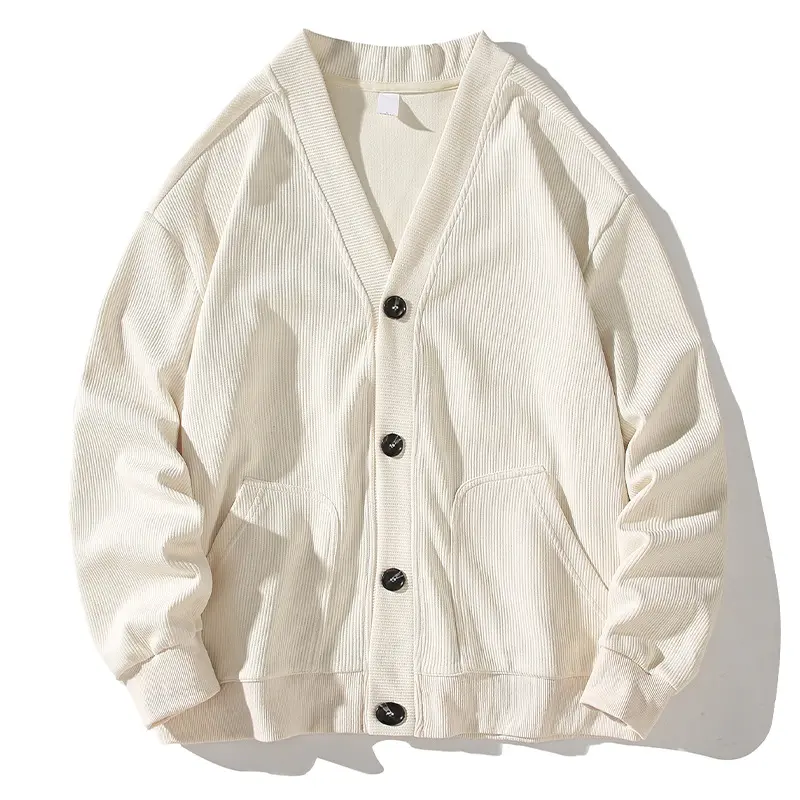 Manga comprida de cor sólida Jacquard padrão Cardigan camisolas dos homens com botões para cima do pescoço V gola malha Cardigan Casual Sweater
