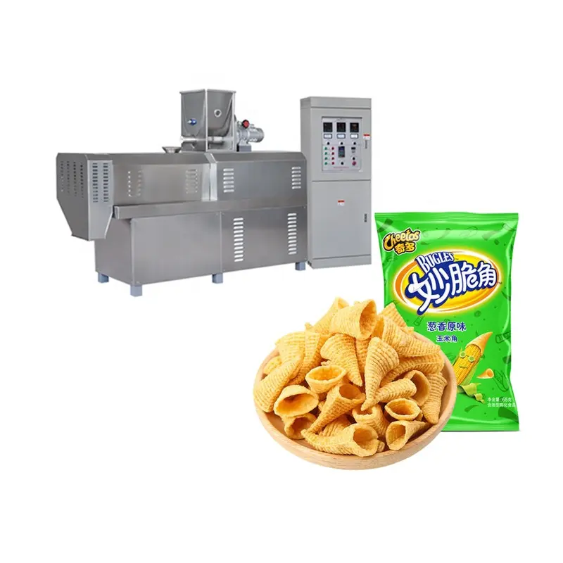 Máquina industrial para hacer aperitivos de harina de trigo frito, Chips crujientes, Bugles, línea de proceso de corteza de arroz