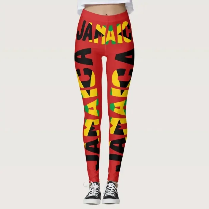 Gym Sports Wear Women Jamaican Flag Red Leggings Yoga Leggings Women Sport Fitness 2021