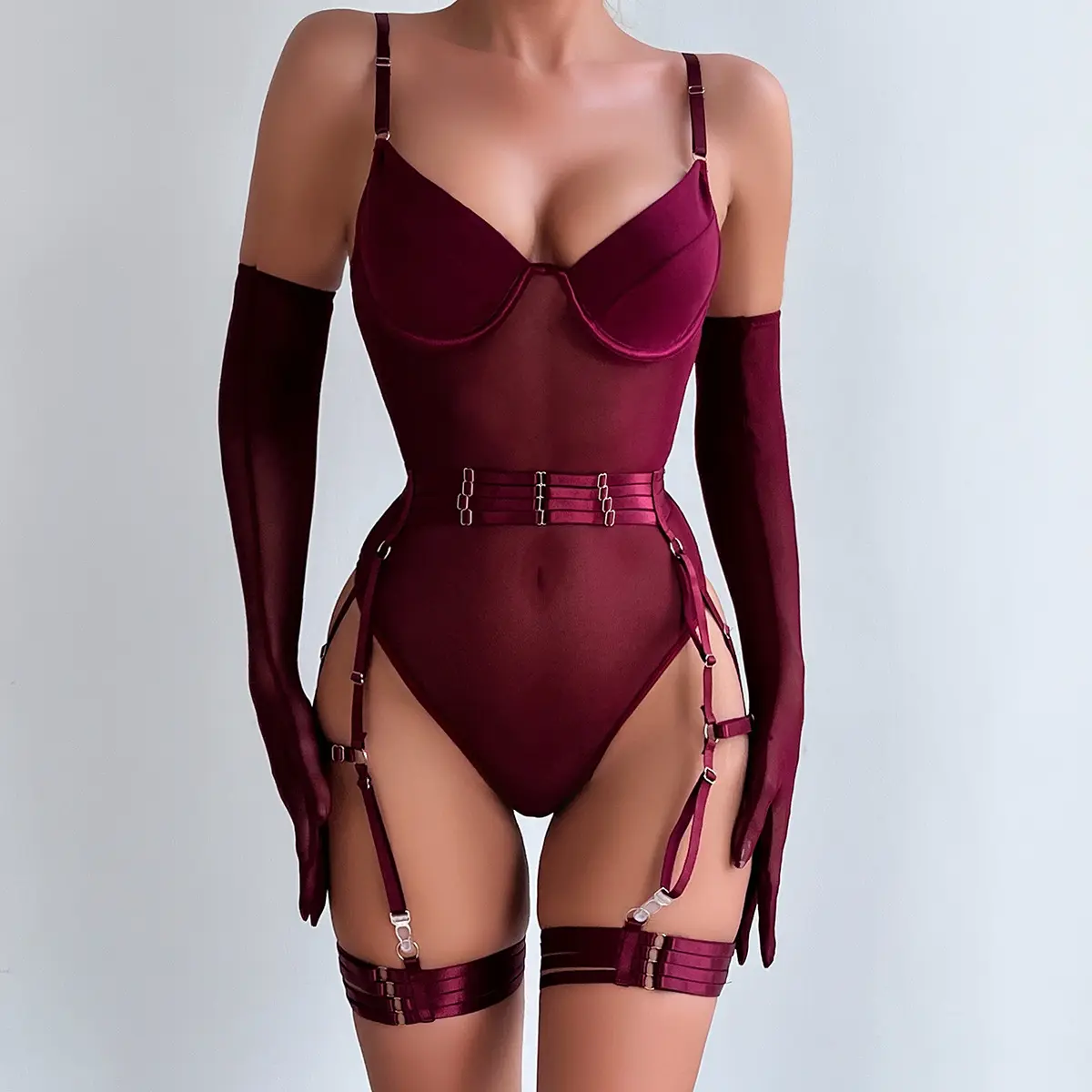 2023 body Sexy set di Lingerie guanti donna biancheria intima per donne paffute vedere attraverso di lusso in pizzo di peluche lingerie bondage femme