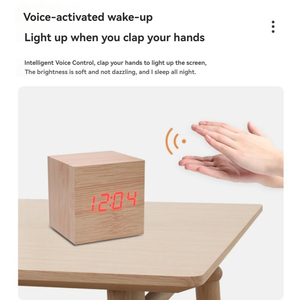 Despertadores LED de madera Temperatura Reloj electrónico Control de sonidos Pantalla LED digital Reloj de mesa de escritorio - Product Image 4