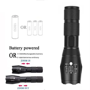 Phổ biến hợp kim nhôm Zoomable đèn pin chiến thuật 18650 lithium LED cho cắm trại ngoài trời ánh sáng mạnh mẽ tuổi thọ pin dài IP65 - Product Image 2
