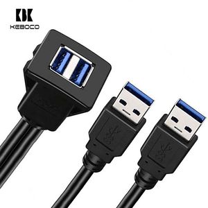 2024新设计产品双USB 3.0母公延长线平齐面板卡扣式安装，用于汽车船摩托车打印机/扫描仪