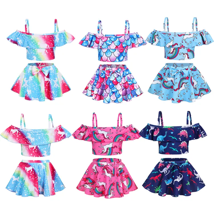 Vendita calda bambino bambini costume da bagno bambino costumi da bagno spiaggia costumi da bagno costume da bagno unicorno sirenetta Bikini vestito per le ragazze