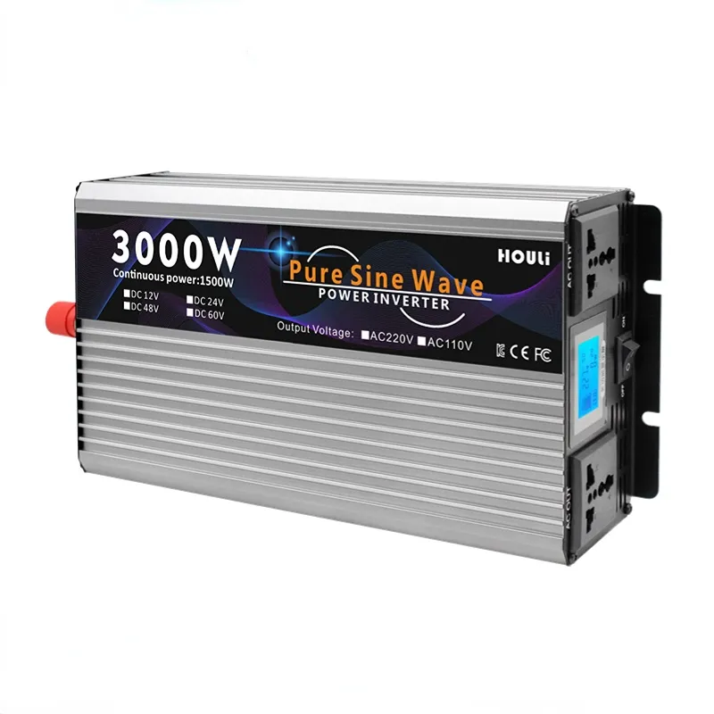 HOULI inverter daya tenaga surya, konverter gelombang sinus murni 24v sampai ac 220v 110v 3000 w 3000 watt, harga rendah 24v sampai 12v