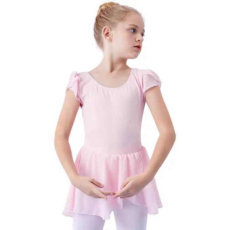 Toddler Girl's Cotton apertado Saia Roupas Crianças Flare Sleeve Performance Ballet Traje Tulle Dance Dress