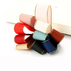 Customized Printing Logo Custom Color Gold Edge <strong>Ribbon</strong> 25MM*100Y Shiny Edge Grosgrain <strong>Ribbon</strong> for Bows - Product Image 1