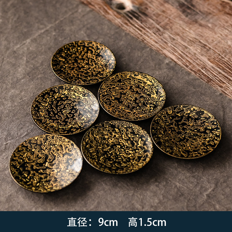 Lacquered Coasters with Bakelite Base - Black and Gold 6-Pack