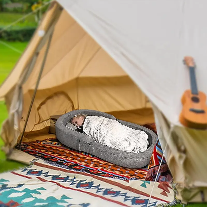 Sofá infantil portátil para viagem, assento ao ar livre, sofá-cama dobrável com almofada de pelúcia, sofá-cama cinza