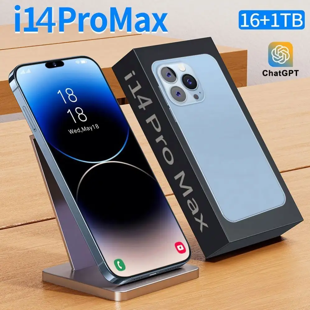 I14 Pro Max débloqué 6.7 pouces Smartphones 16 Go + 512 Go Phone14 5g Let Version téléphone mobile Ganing Smartphone