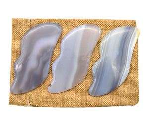 ที่กำหนดเอง Gua Sha ขูดเครื่องมือนวดสีเทาอาเกต Guasha หยกเพื่อความงาม - Product Image 2