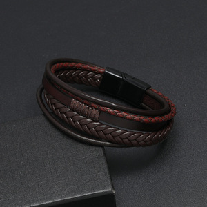 Mca004 người đàn ông Da Bò Nhiều Lớp bện da Cuff Vòng đeo tay với Clasp Magnetic Mens Vòng đeo tay bằng da - Product Image 3