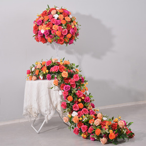 フラワーランナー人工花アレンジメントレッドシルクローズフラワーアイルランナー結婚式用