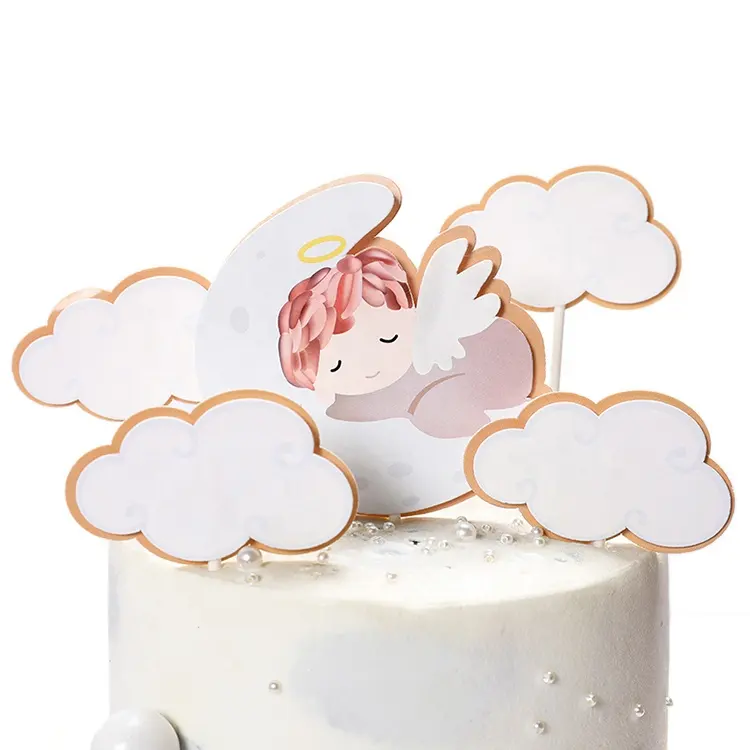 ออกแบบใหม่ Happy Birthday Party เค้ก Topper Theme การ์ตูนเค้ก Topper Angel Baby Cloud Topper สำหรับเค้ก