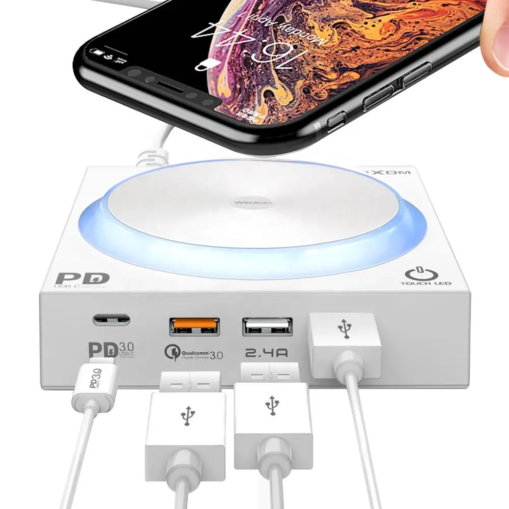 10W PD QC MOXOM multiple usb charger station UK EU Plug Traveling Wireless Charger Stand Station For Samsung