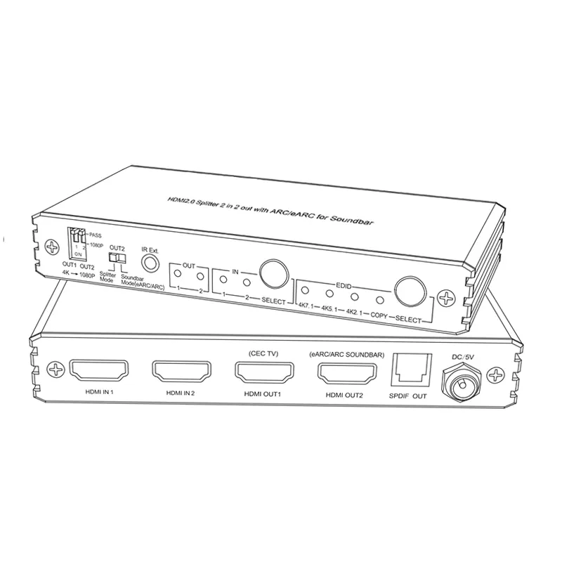 1x4k @ 60hz HDMI 2.0 Splitter 8bit 4:4:4 HDR d-obly Vision 3D Scaler Output