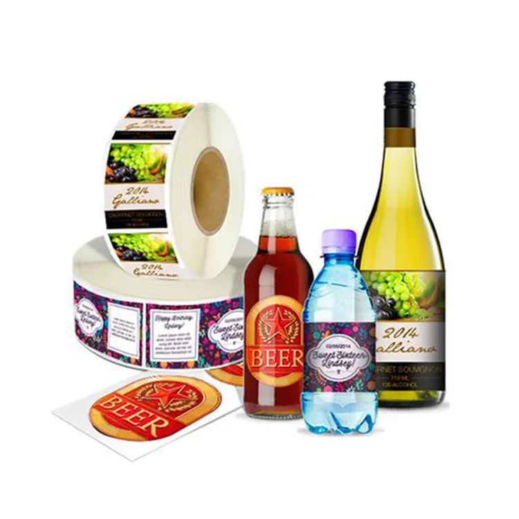 Custom Design Printing Private Rolls Fast Food Glass Jar Storage Packaging PVC Logo Whisky Wine Beer Bottle Sticker Label