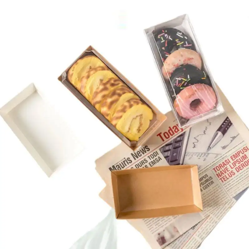 पारदर्शी ढक्कन के साथ गाढ़ा क्राफ्ट पेपर सैंडविच बॉक्स हॉट डॉग पेस्ट्री बॉक्स बेक्ड एग रोल टेकअवे बॉक्स