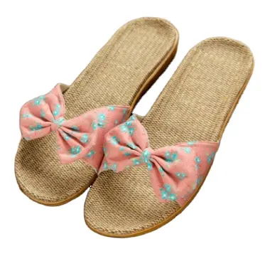 Zapatillas de lino para mujer senhoras Summer Slippers Bow Flip Flop Summer Home Calçados Femininos