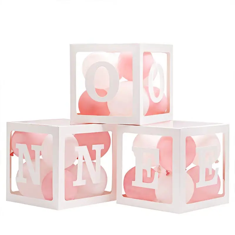 Cajas de bebé con letras para Baby Shower, caja de bloque transparente dorada, cajas de globos transparentes, decoración de fiesta de cumpleaños