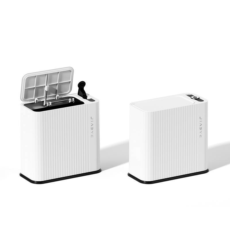 Push-button striped trash can - white and black