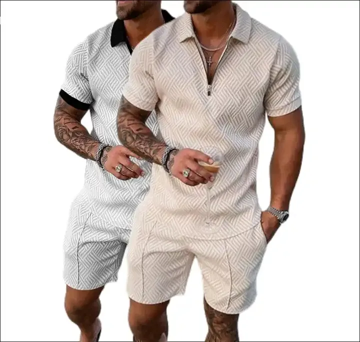 OEM dos homens Agasalho de Manga Curta Zipper Polo Camisa & Shorts Set para Homens Roupas de Verão Casuais Streetwear 2-piece Suit 2022