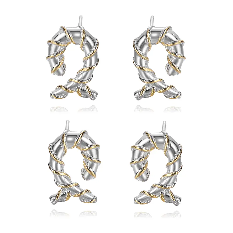 Итальянские серьги-гвоздики ручной работы, двухцветные 925 стерлингового серебра 18 карат Позолоченные геометрические серьги-гвоздики