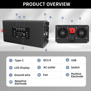 <strong>Inverter</strong> 2000W/4000W 12 <strong>V</strong> to 230 <strong>V</strong> Pure Sine Wave Power <strong>Inverter</strong> with 2 EU Sockets LCD Display, Voltage Converter for Motorhome - Product Image 5