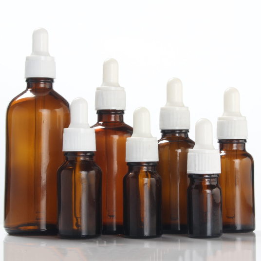 Flacon ambré avec compte-gouttes blanc
