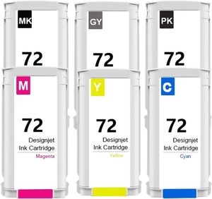 JCT High Quality Replacement <strong>HP</strong> 72 Ink Cartridge Set of 6 130ml for for <strong>HP</strong> Designjet T1100 T1200 T1100ps T1120 SD-MFP T1120ps - Product Image 1