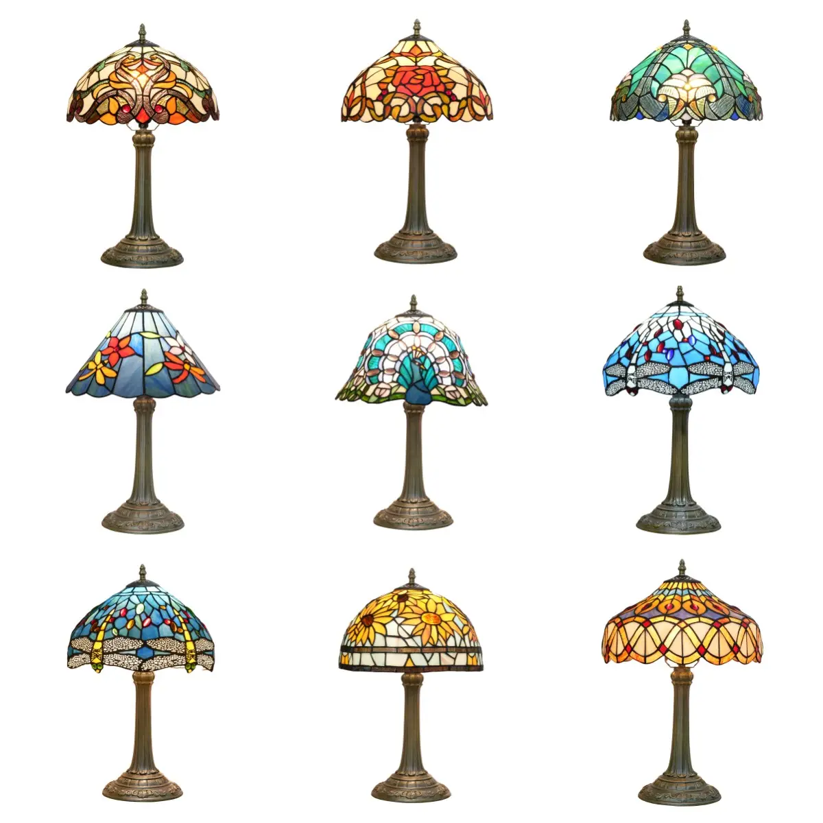 Lámparas de mesa Tiffany para dormitorio, lámpara de escritorio de mesa de 30cm de ancho, pantalla de vidriera Vintage para sala de estar, lámpara de mesita de noche para oficina