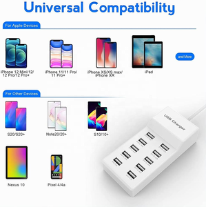 急速充電自動検出テクノロジーを備えた10ポートUSBウォールチャージャーステーション複数のデバイス用の安全ファミリーサイズのUSBポート - Product Image 5