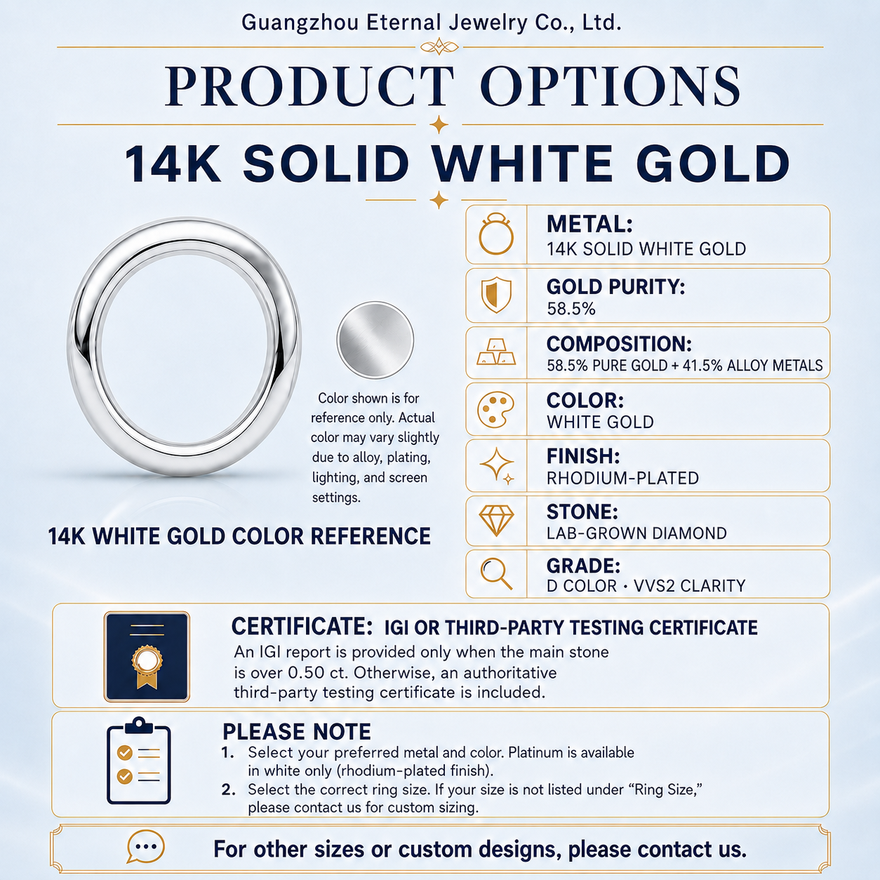 Oro massiccio 14K bianco