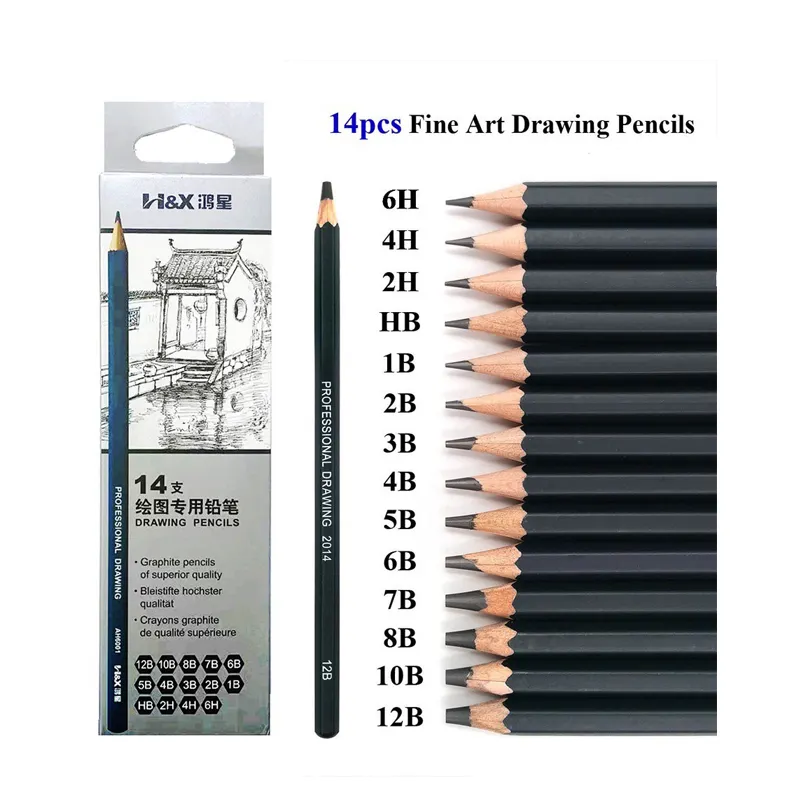 Карандаши для рисования XinyiArt 14 карандашей для рисования 14B 12B 10B 8B 7B 6B 5B 4B 3B 2B 1B HB 2H 4H Графитовые Карандаши