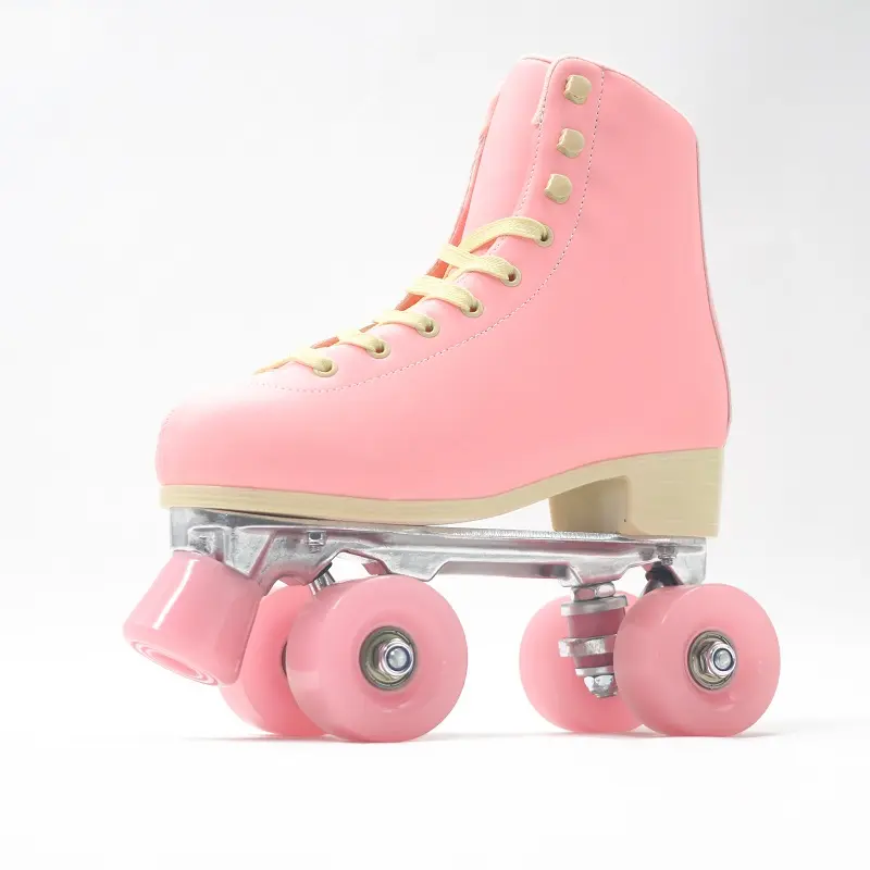 Roller skates de couro pvc liso, atacado, skates quad para adulto, pu, rolha, aluguer, quatro rodas, rosa