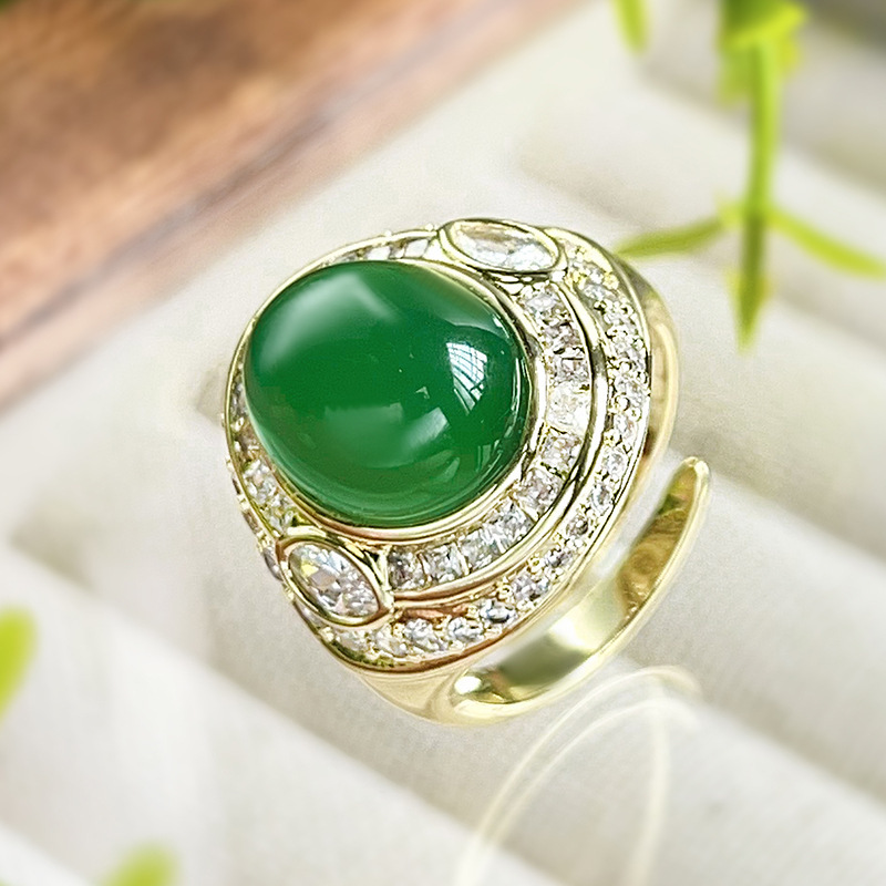 Bague en calcédoine verte, taille ajustable