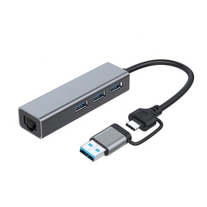 Fabrika toptan 2 in 1 USB3.0/USB C USB3.0 + Ethernet adaptörü RJ45 USB C/tip-c Gigabit ağ kartı USB Hub - Product Image 2