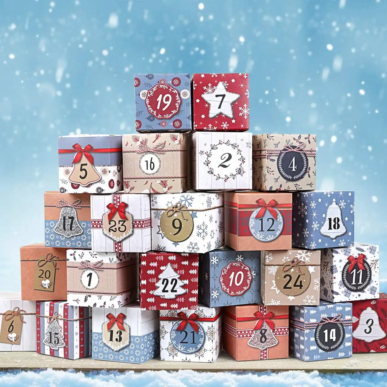 Calendario de Adviento de Navidad 24 PCS Caja de regalo de cartón Cajas de calendario de Adviento Diseño único 2024 Cajas de cuenta regresiva de Navidad
