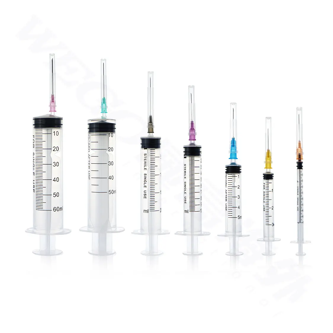 Jeringas desechables de plástico con aguja, 1ml, 3 ml, 5ml, 10ml, 20ml, 60ml