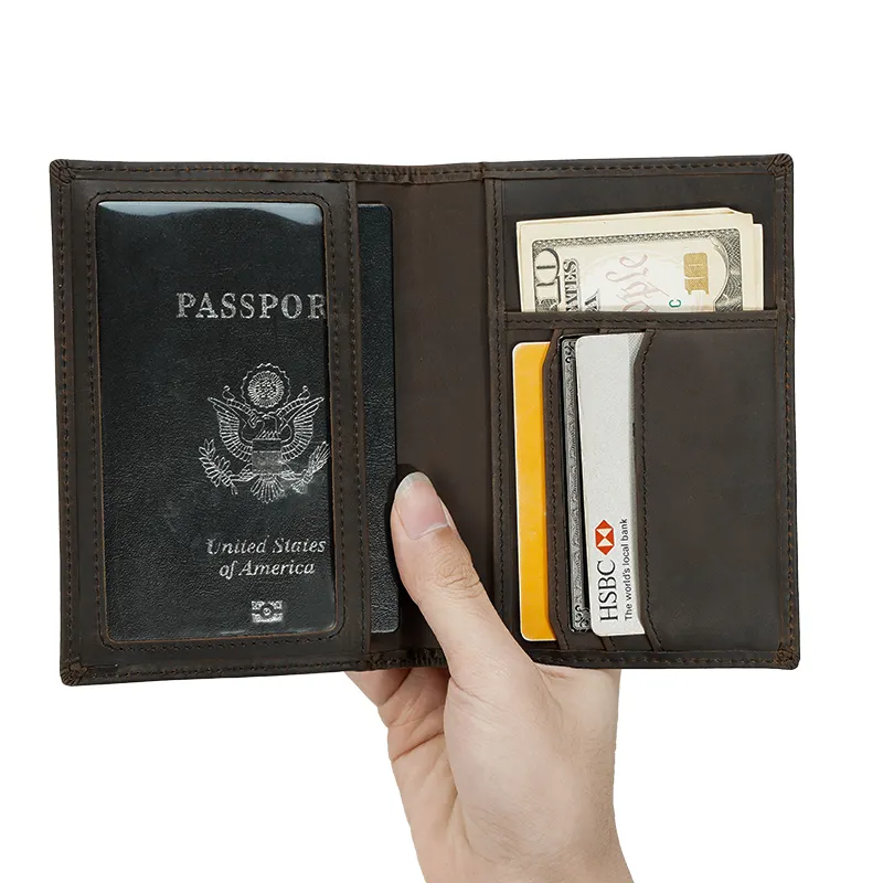 TIDING Logo personalizzato blocco Rfid marrone Crazy Horse portafoglio passaporto in pelle di mucca pieno fiore porta passaporto personalizzato da viaggio