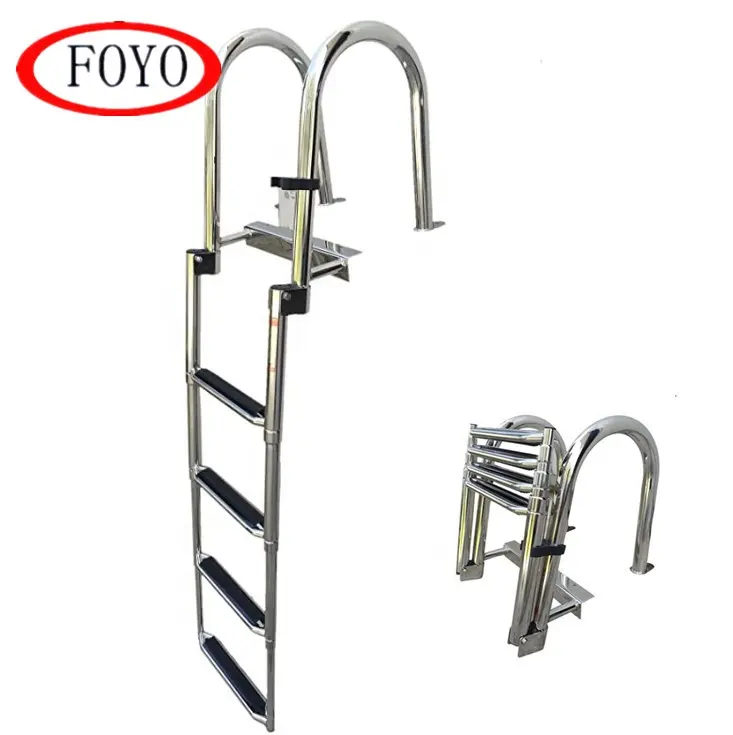 FOYO 4 Steps Pontoon Boat Ladder Stainless Steel Folding Telescoping Rear Entry Inboard Ladders staircases