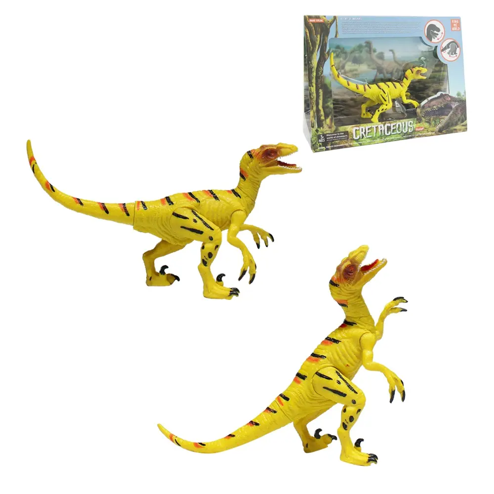 Kuning movable model Velociraptor dinosaurus plastik action figure mainan
