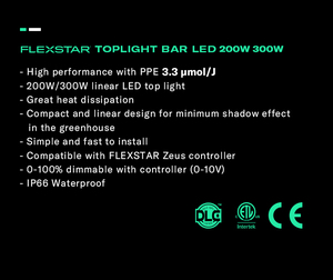 Flexstar LINEAR 200W 300W Toplight 3.3 Umol/J Daisy Chain Greenhouse <strong>200</strong> <strong>Watt</strong> 300 <strong>Watt</strong> <strong>LED</strong> Grow Lights - Product Image 6