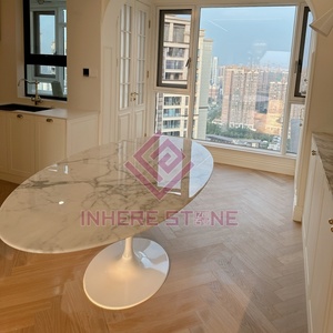 Sang Trọng Bằng Đá Cẩm Thạch Trắng Đá Tự Nhiên Statuario Tulip Bảng Hiện Đại Trung Tâm Cho Nhà Khách Sạn Căn Hộ Hình Bầu Dục Bàn Ăn - Product Image 5