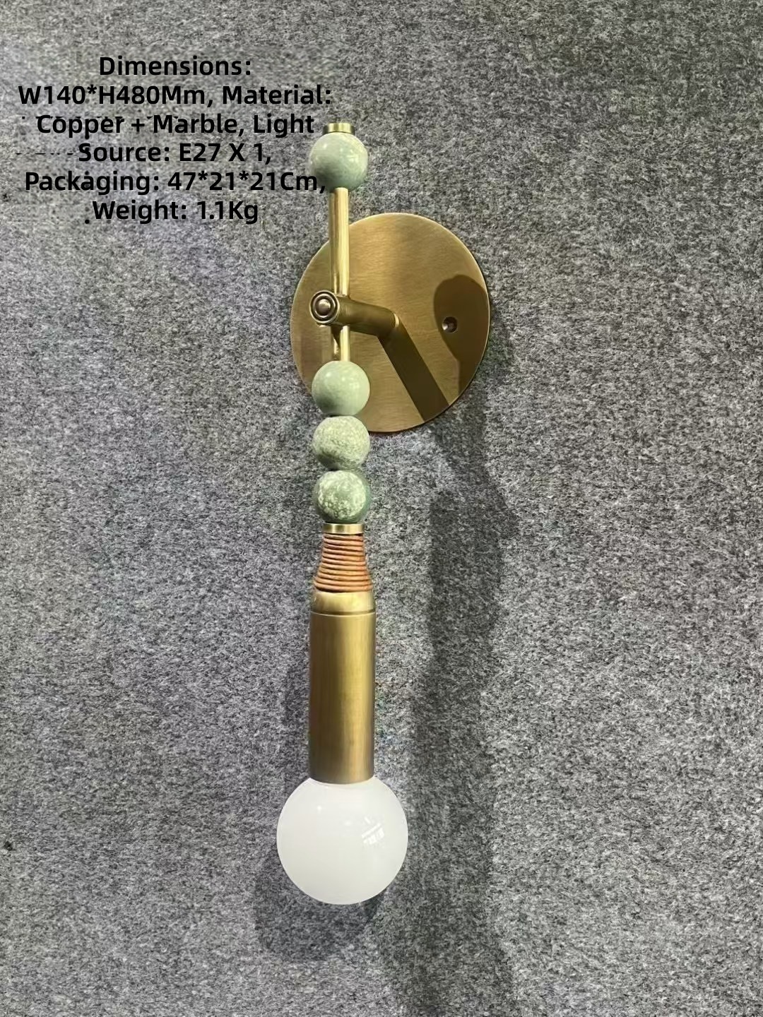 Cuivre blanc + marbre : L14*H48cm